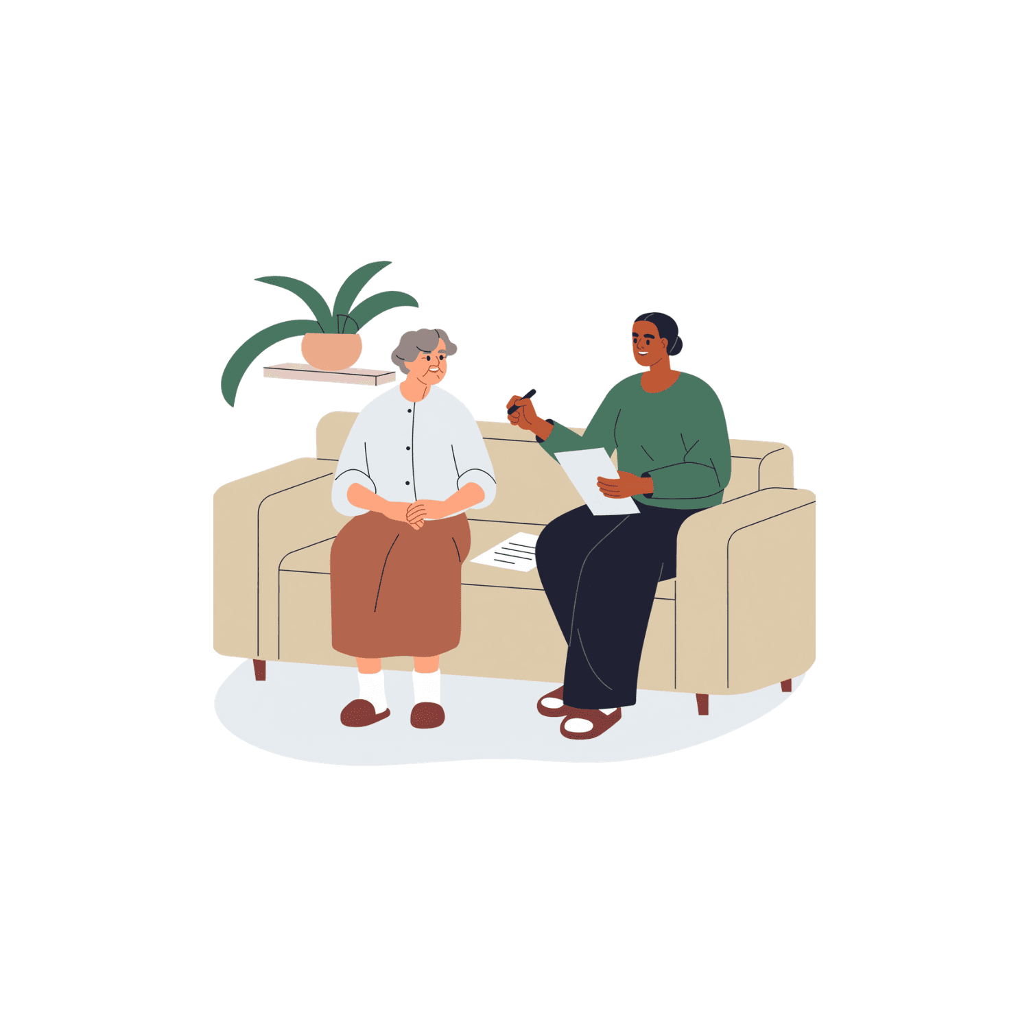 Check-ins — Helper at senior's front door with warm greeting