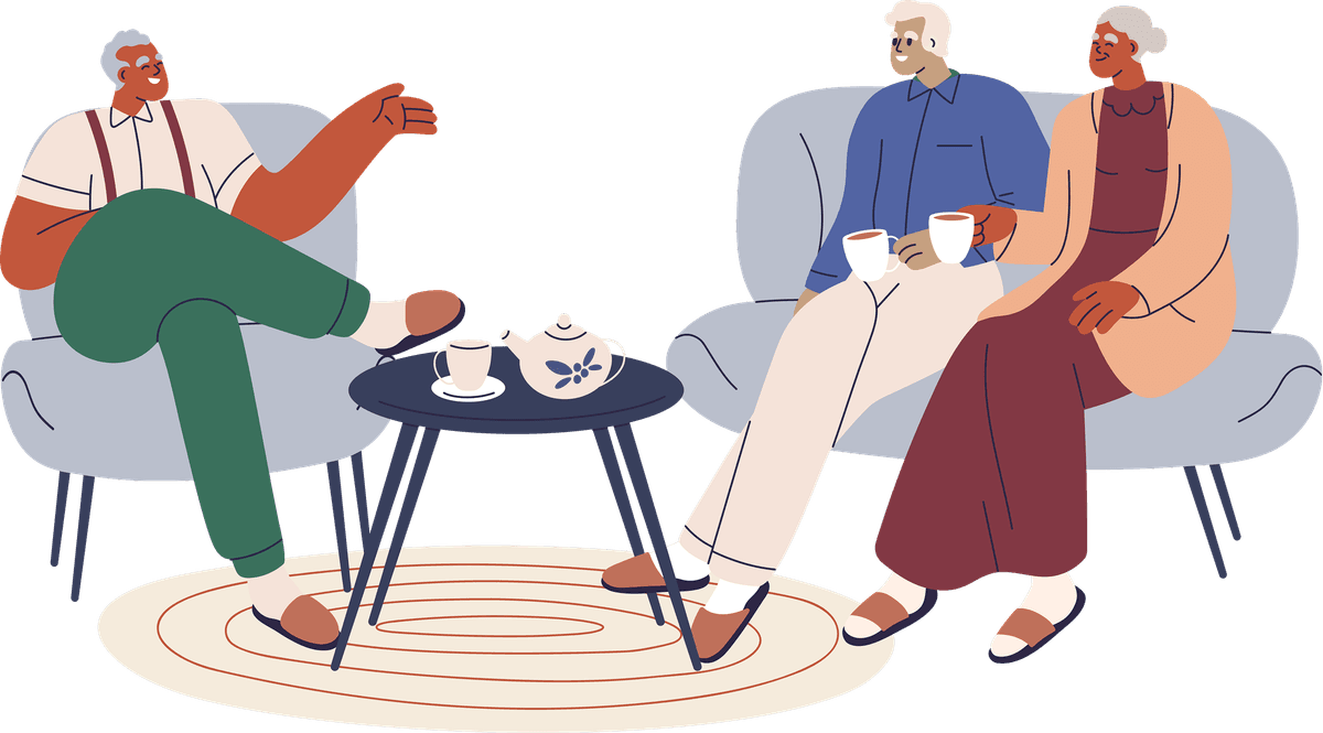People sitting on couch illustration - HelpHive signup