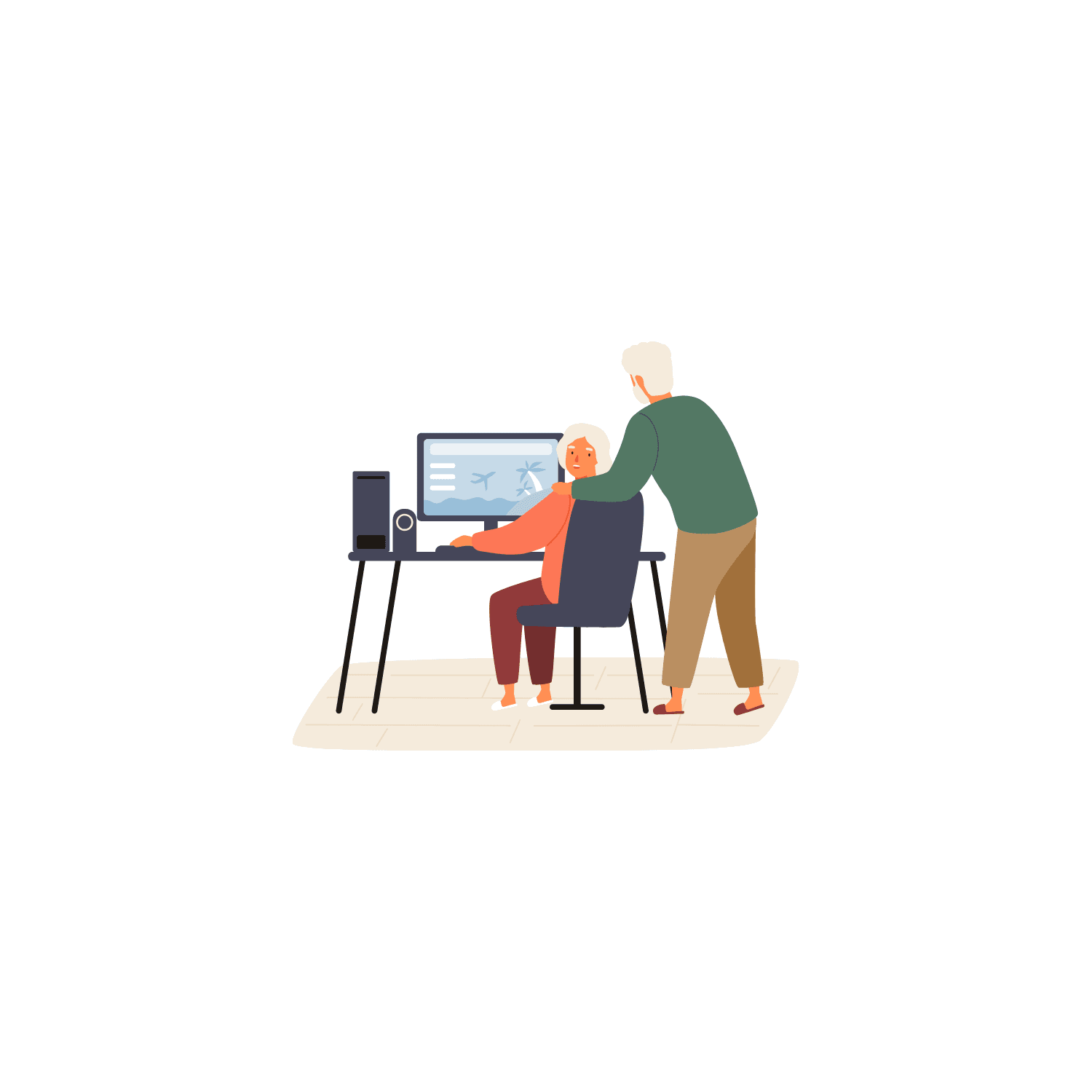 Technology help — Helper and senior on a tablet together
