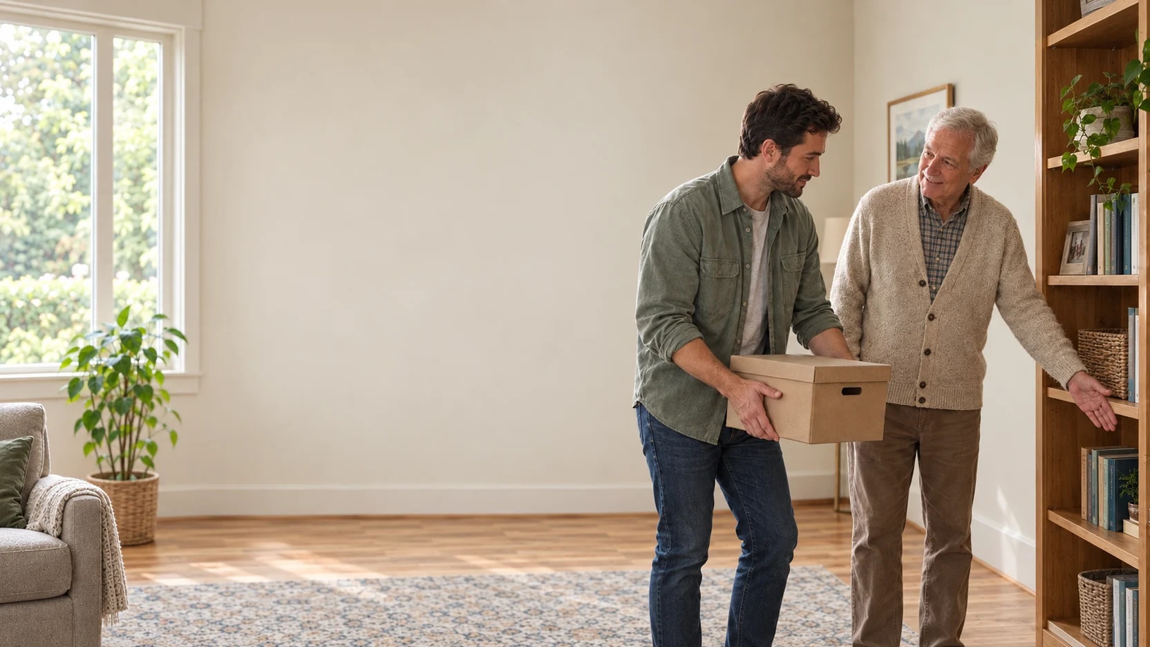 Hero background — Helper and senior tackling a household task together
